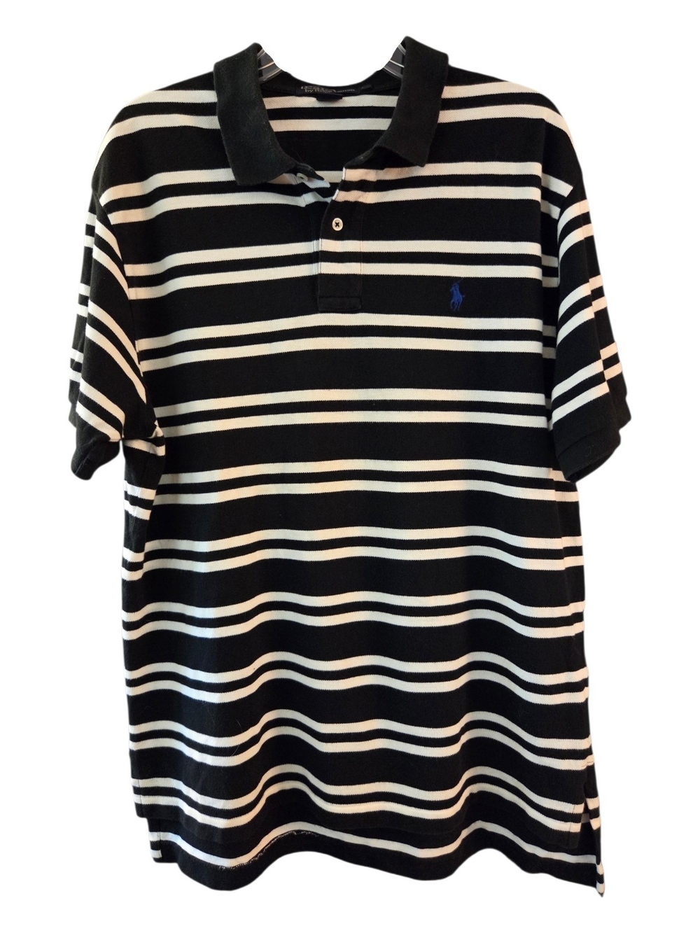 Vintage Polo Ralph Lauren Men's Black and White Striped Polo - Size L